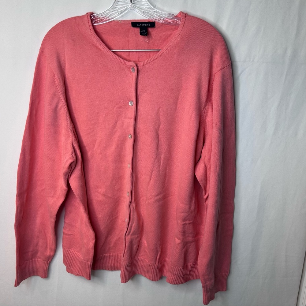 Lands' End Women’s Pink Long Sleeve Cardigan Sweater.Supima Cotton 100% Size 2X